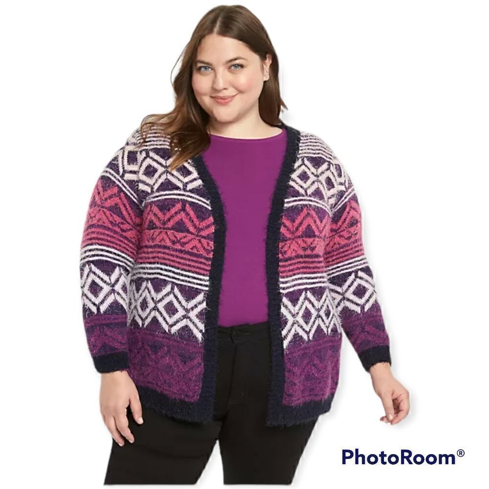 22 24 Lane Bryant Purple Eyelash Cardigan Open Front Ombre Sweater Knit Fuzzy